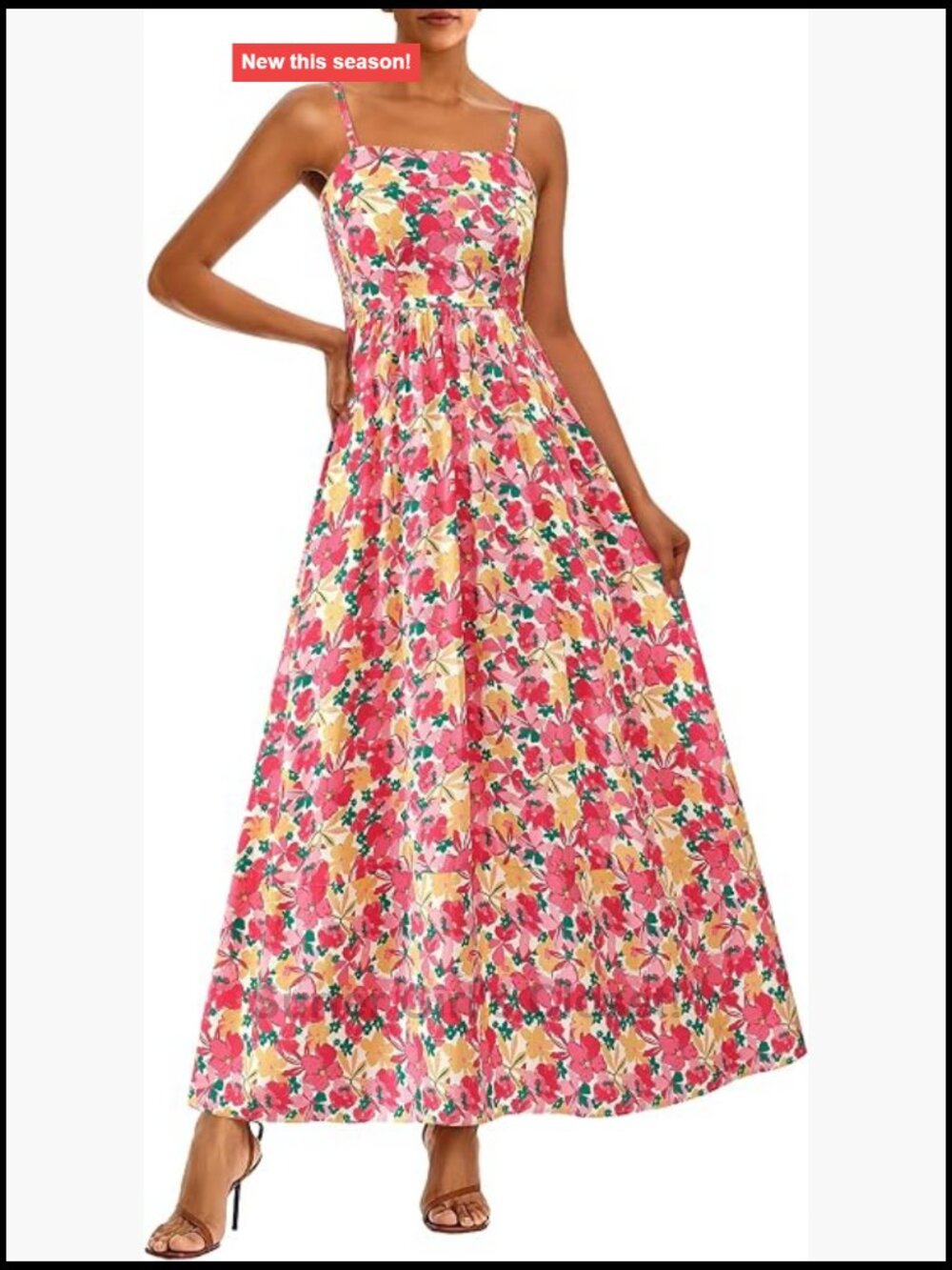 Womens Boho Floral Striped Maxi Dress Spaghetti Strap Smocked High Waist A-Line